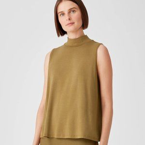 Eileen Fisher fine jersey mock neck tank, butternut, size M